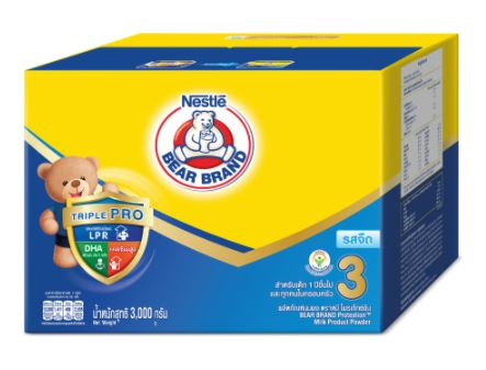 นมผง สำหรับเด็ก ตราหมี สูตร 3 รสจืด กลิ่นวานิลลา 3000 กรัม 2 กล่อง