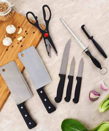 ชุดมีดและอุปกรณ์ทำครัว 8 ชิ้น